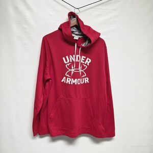Under Armour Mens Hoodie Red Graphic Logo Long Sleeve Loose Pullover Size Large